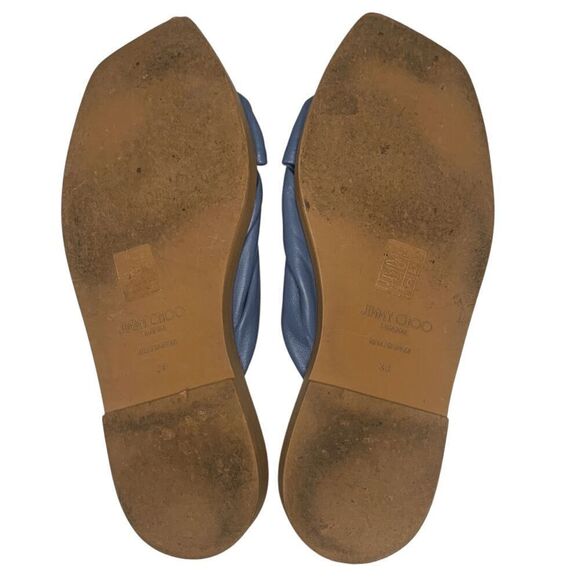 Jimmy Choo Tropica Blue Leather Flat Sandals EU 38 Slip On Square Toe Slide - Picture 8 of 9